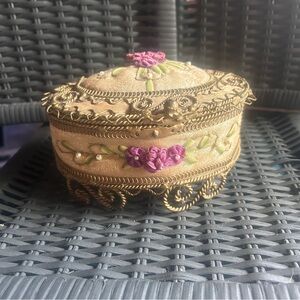 Antiques Collectible Jewelry
Or Trinket Box From Golden Brocade & Brass. Unique!